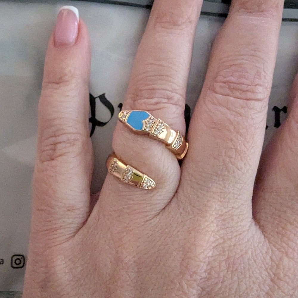 Snake Ring, Elegant Rose Gold Plated and Blue Adjustable Ring